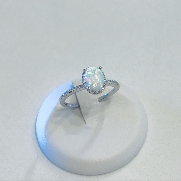 Jewelry - 💕TOP SELLER💕 Silver White Lab Opal Ring with CZ, Silver Rings, Engagement Ring